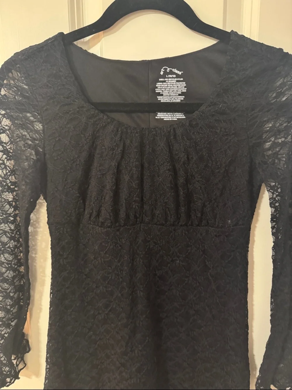 art class Black Lace Long Sleeve Empire-Waist Dress